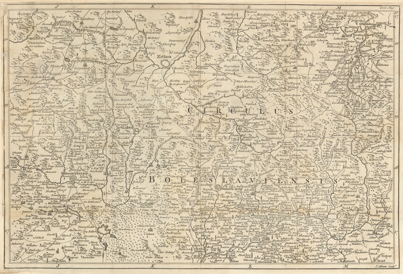Northern Bohemia. Ceska Lipa/Kamenice Zittau Gabel. Czechia. Gibson 1760 map